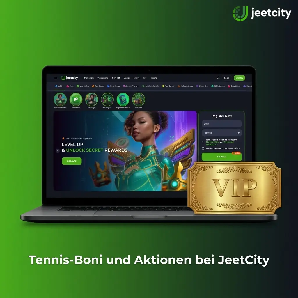 JeetCity Tennis-Bonus: 100% Willkommensbonus bis €7.500 plus 100 Freispiele für Sportwetten