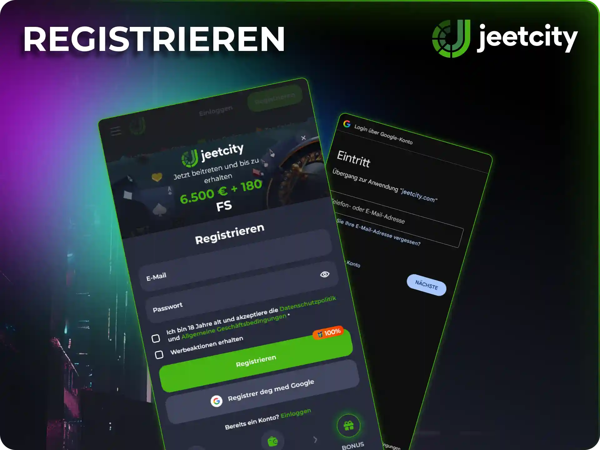 Registriere dein neues Spielerkonto ganz unkompliziert in der JeetCity App.