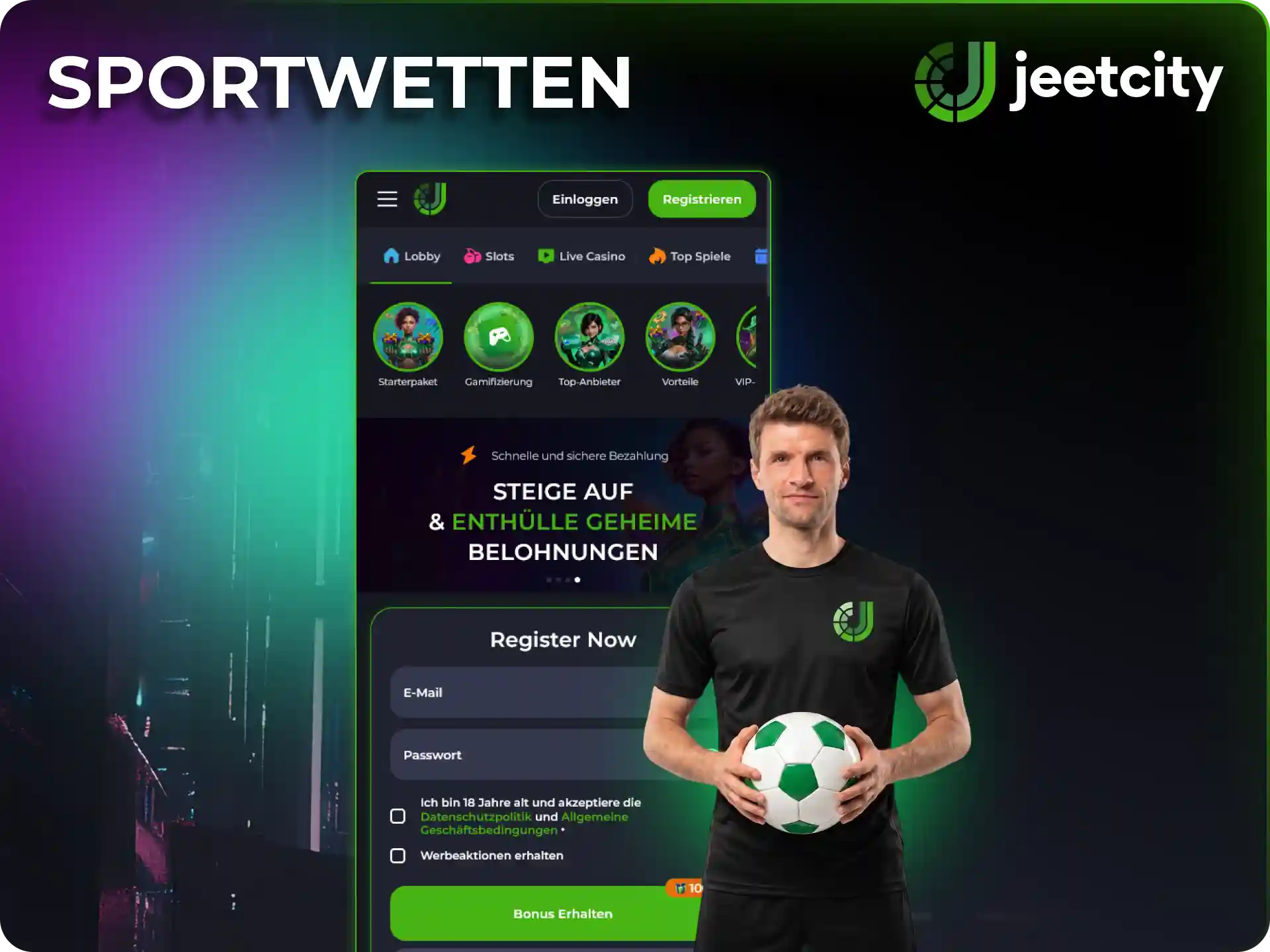 Starte mit JeetCity mobile Sportwetten bequem in deiner App.