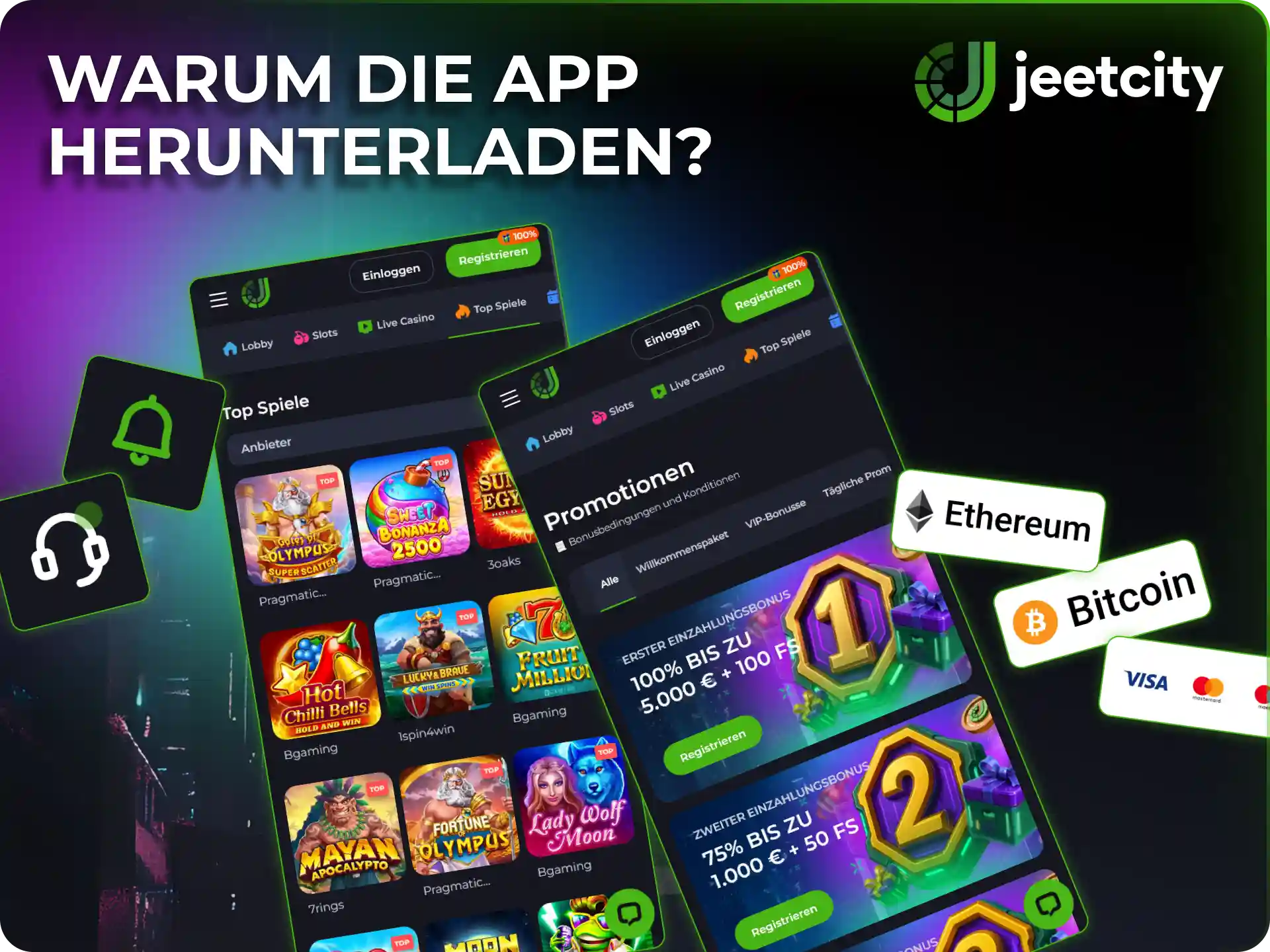 Profitiere von zahlreichen exklusiven Vorteilen beim JeetCity App Download.
