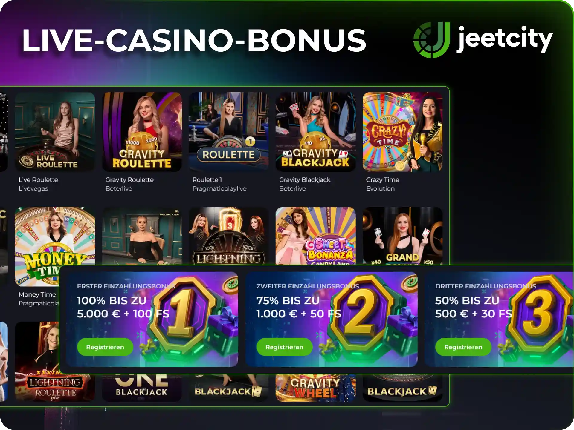 Hol dir den exklusiven JeetCity Bonus für das immersive Live Casino.