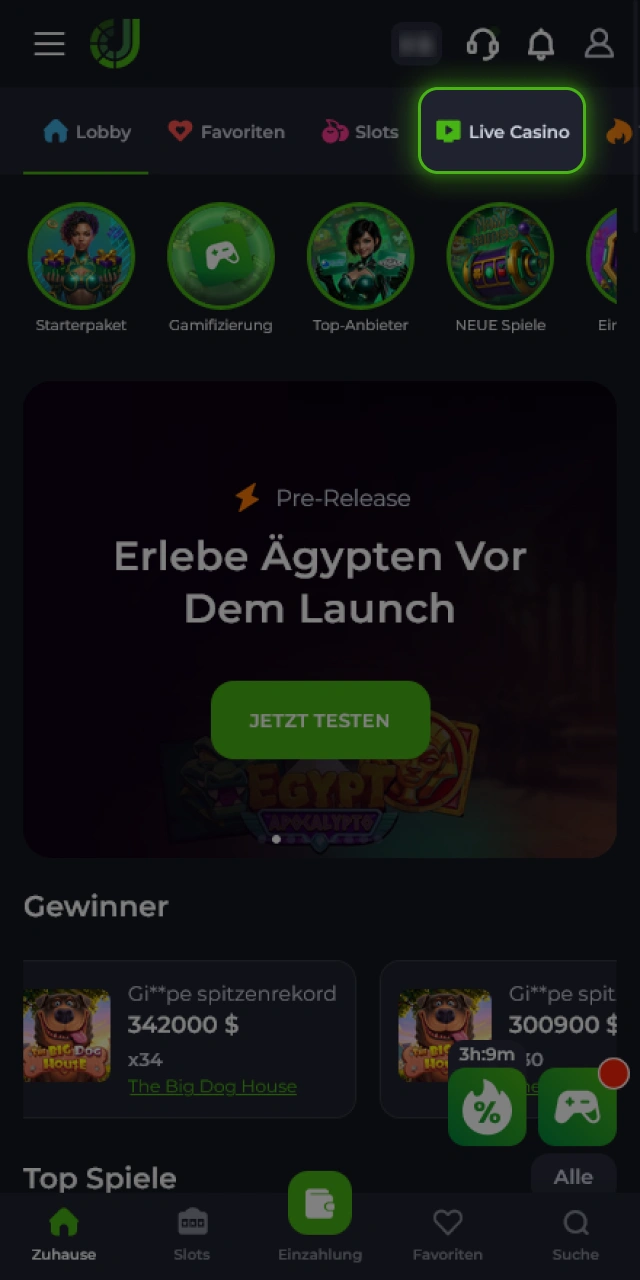 Öffne den Live Casino Bereich im JeetCity Portal und wähle deine Spiele.