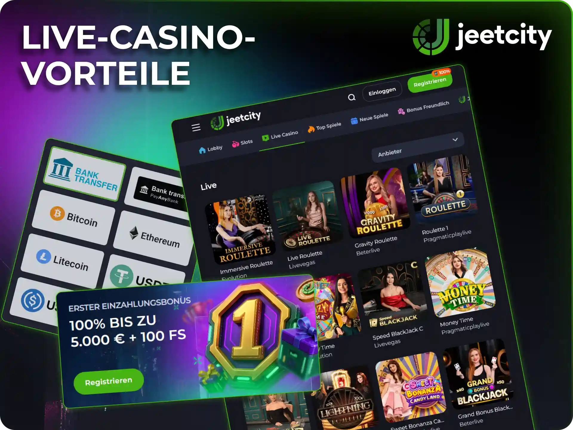 Profitiere von fantastischen Vorteilen im beliebten JeetCity Live Casino.