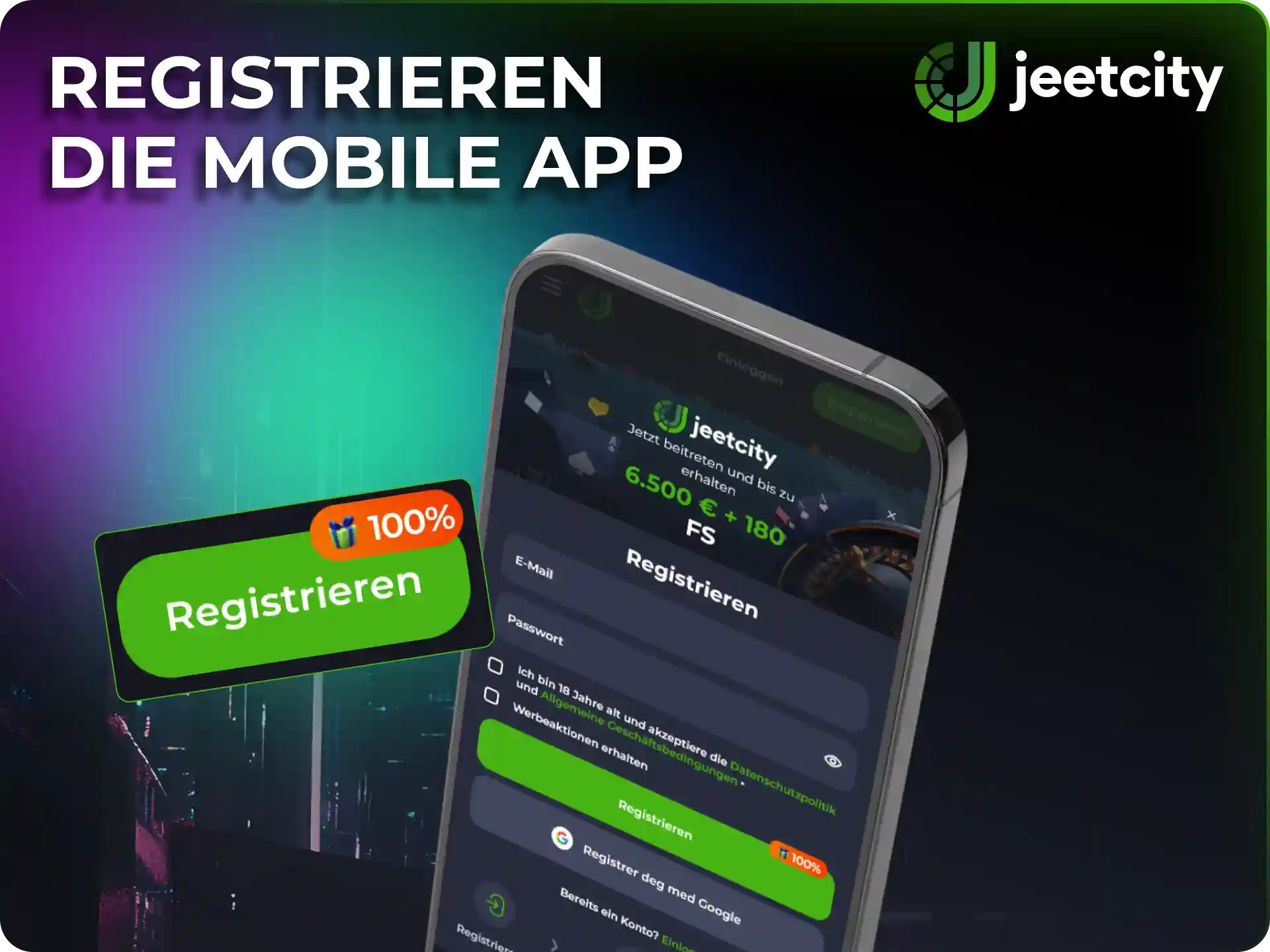 Nutze das Smartphone für deine unkomplizierte JeetCity Registrierung von unterwegs.