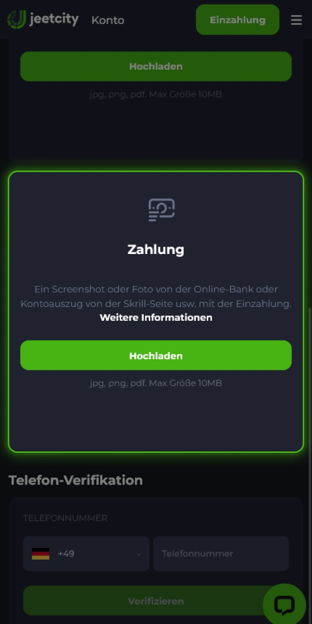 Weise deine genutzte Zahlungsmethode bei JeetCity zur erfolgreichen Verifizierung nach.