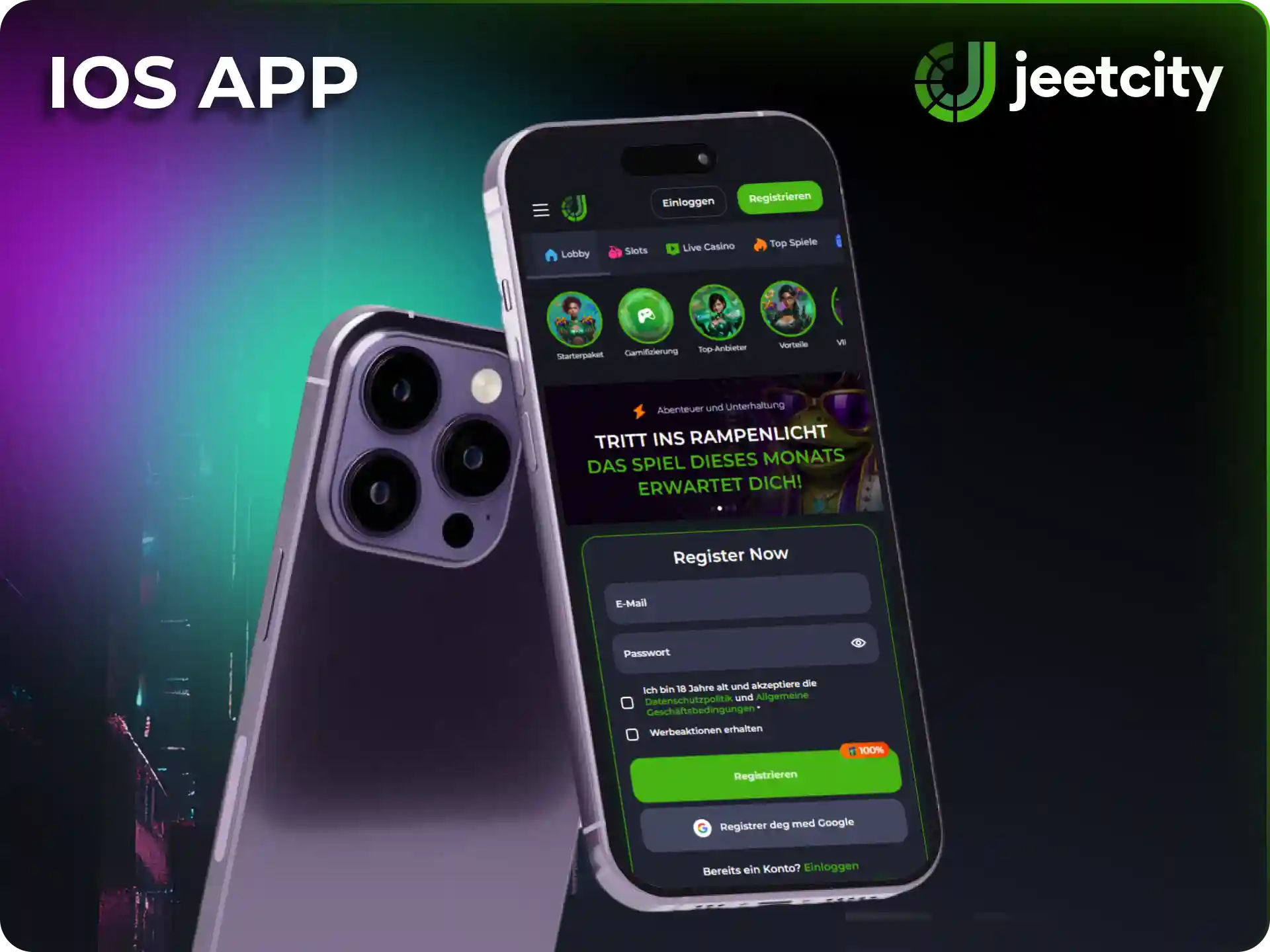 Installiere die mobile iOS App von JeetCity auf deinem iPhone.