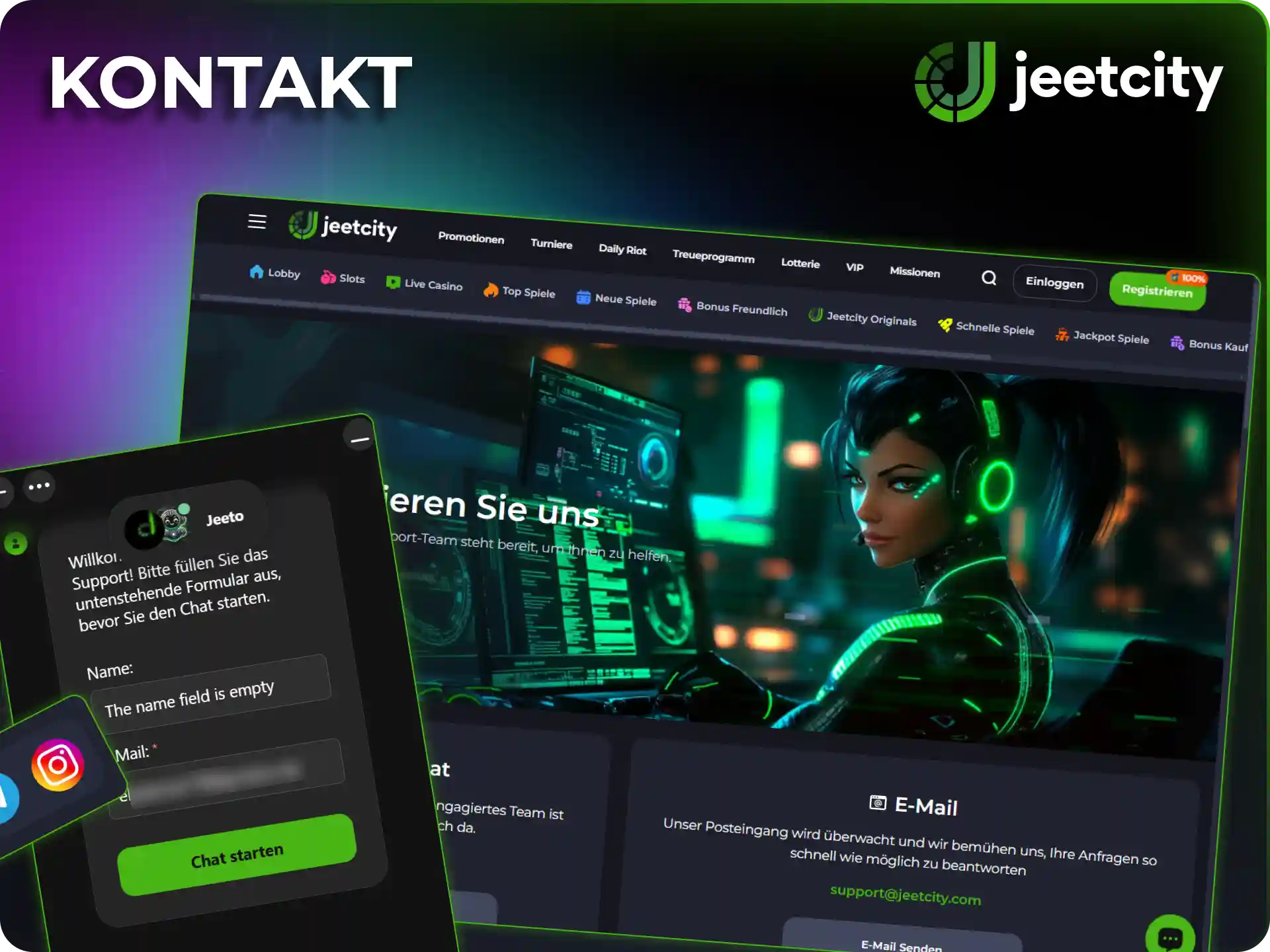 Kontaktiere das Support-Team von JeetCity bei Fragen zu deinem Konto.