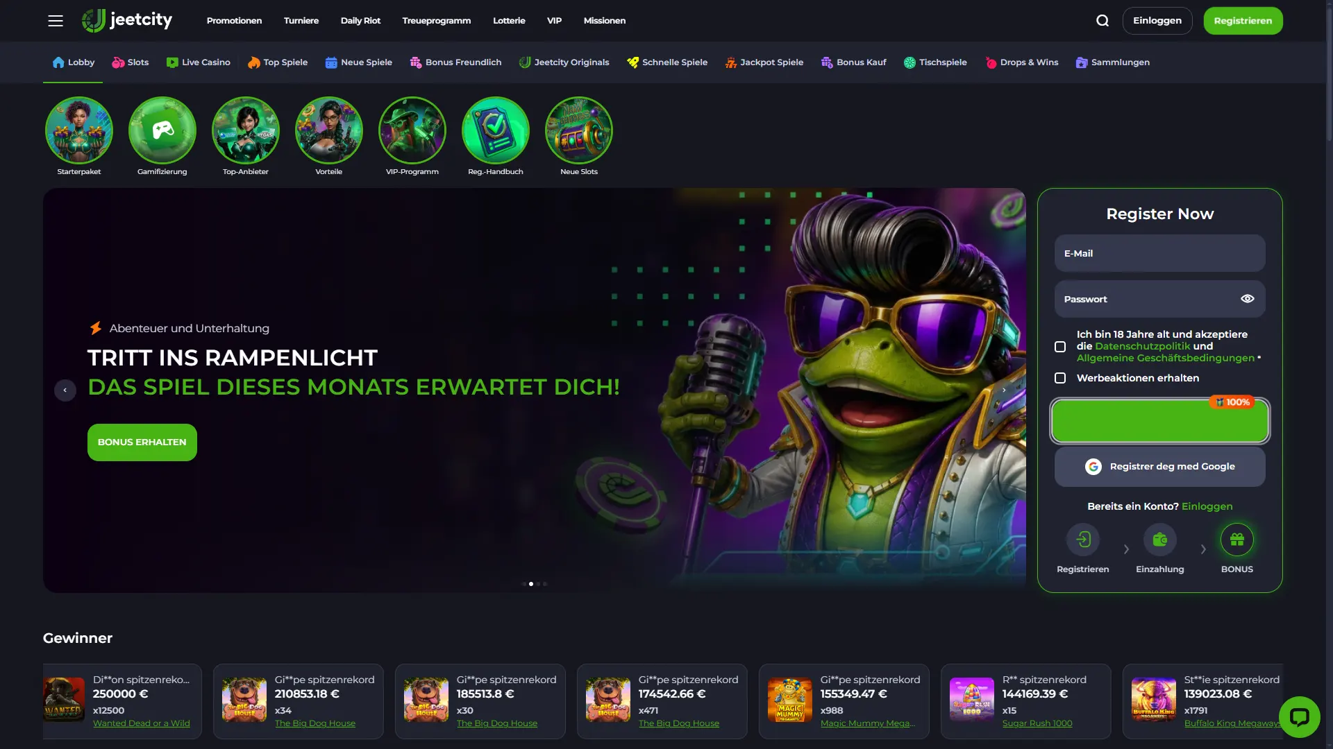 Erkunde die Startseite von JeetCity und finde alle beliebten Glücksspiele.