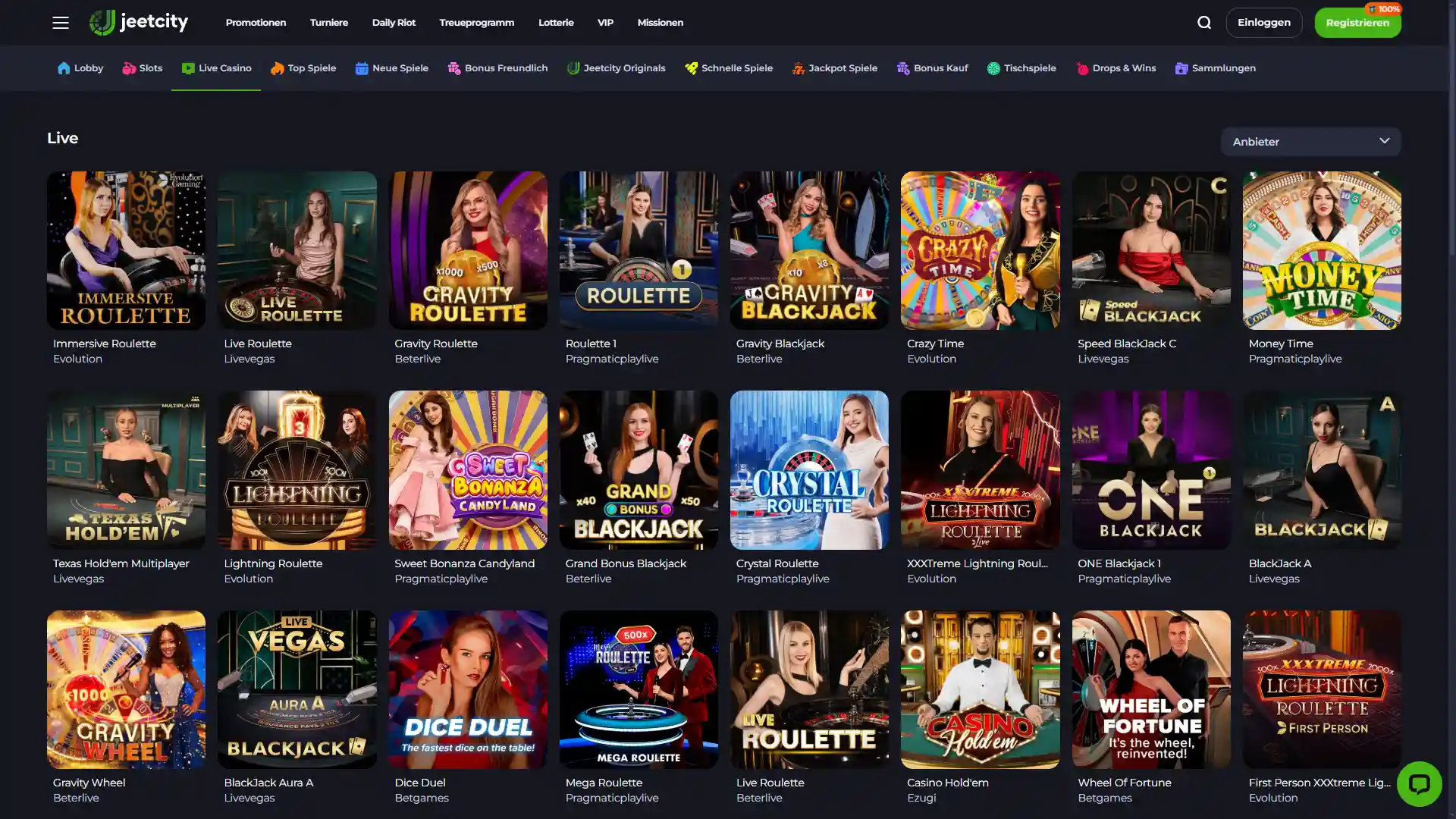 Nimm an den Tischen im JeetCity Live Casino Platz.