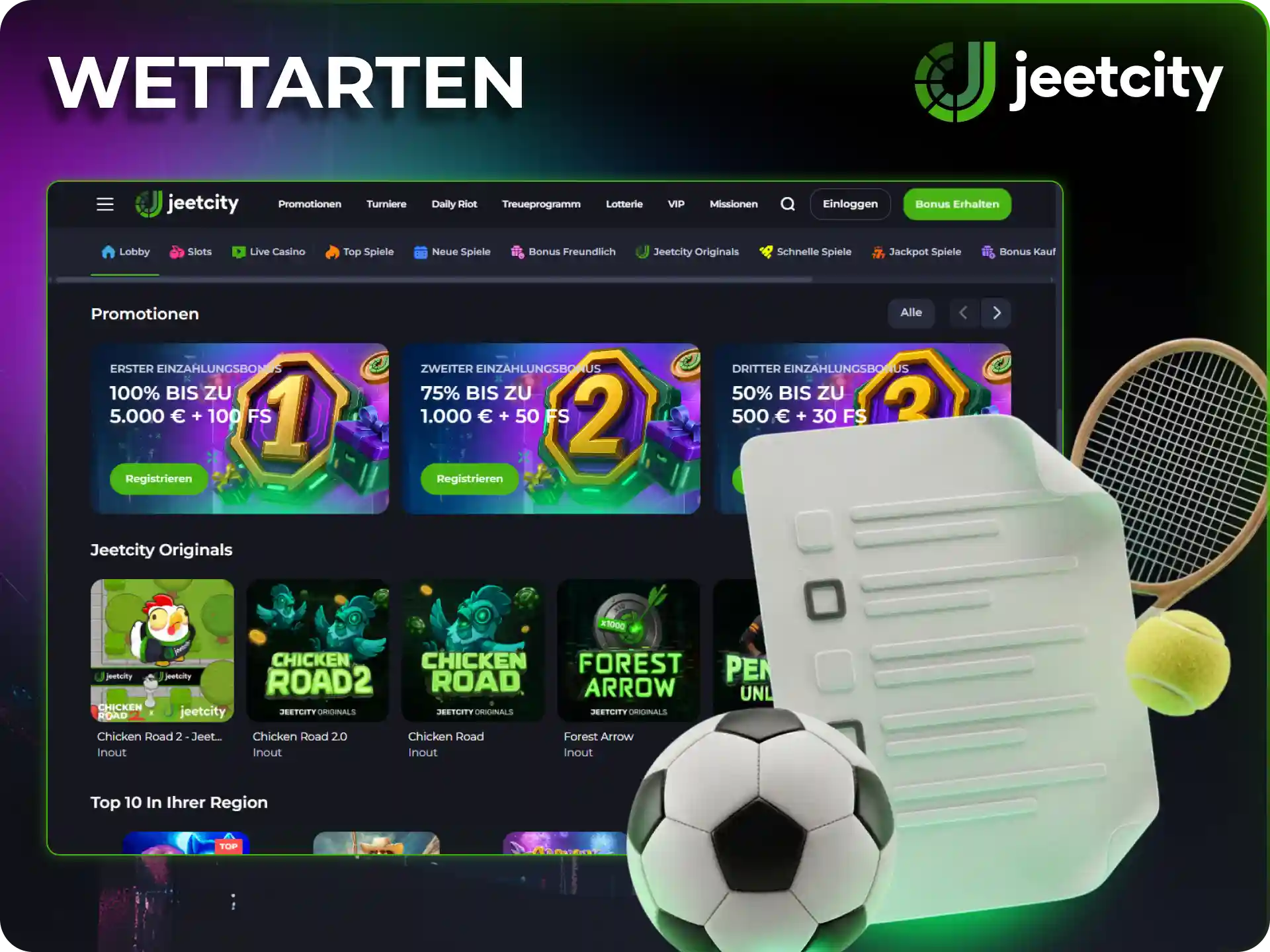 Probiere unterschiedliche Wettarten bei JeetCity aus und gewinne.