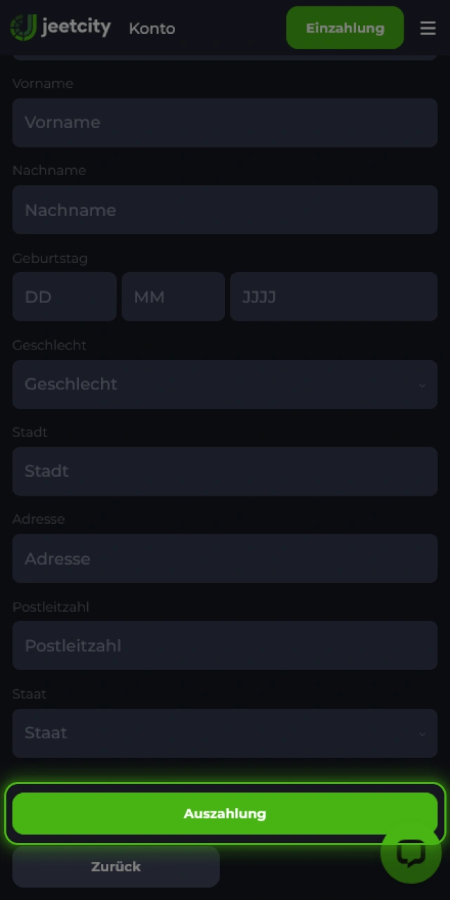 Sende deinen Antrag ab und schließe die JeetCity Auszahlung ab.