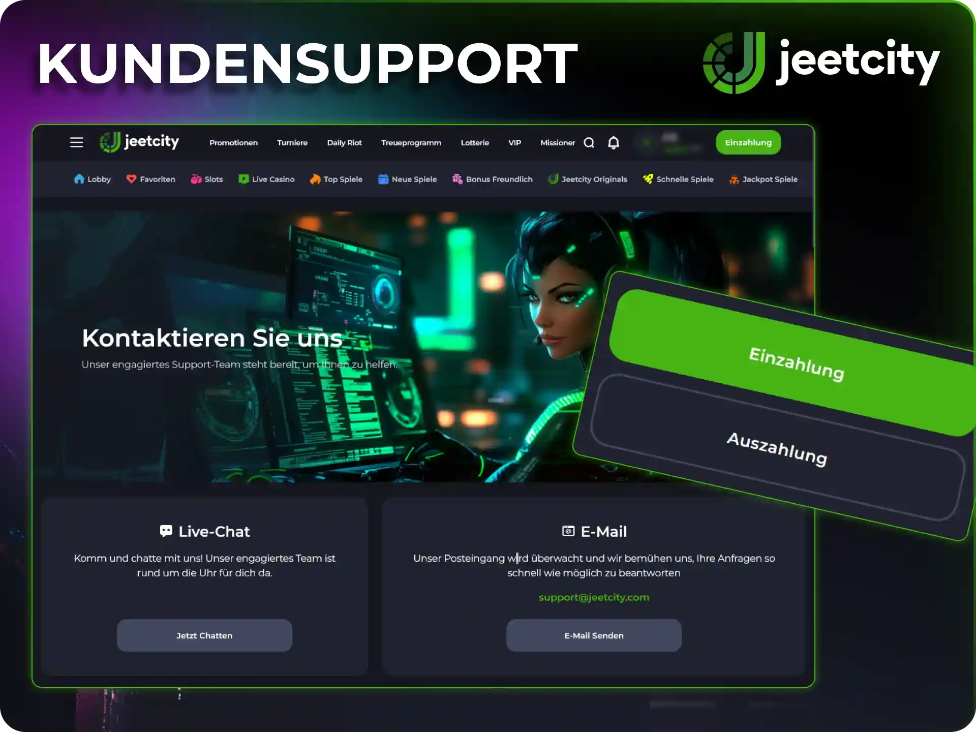 Kontaktiere das Hilfeteam bei allen Fragen zu JeetCity Zahlungsmethoden.